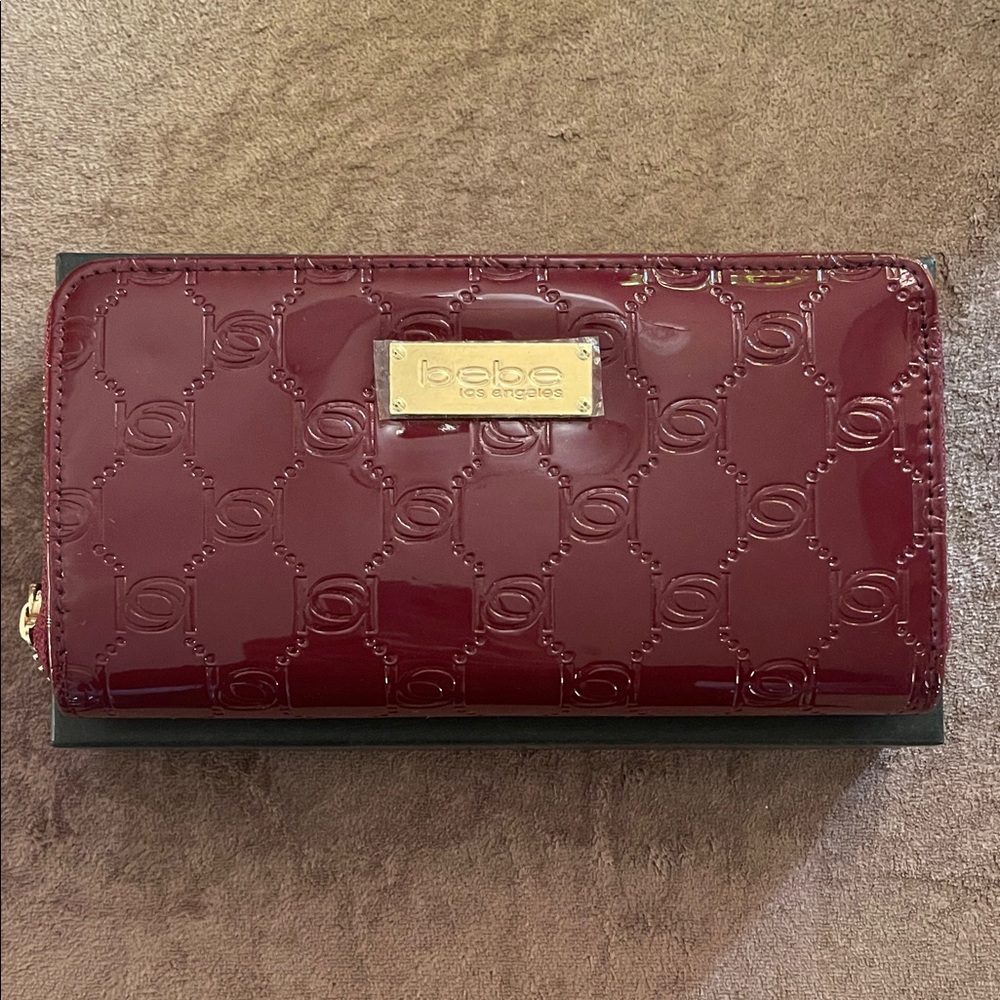 Bebe Maroon Embossed Glossy Wallet